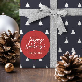 Modern Happy Holidays Script Snowflakes Christmas Runder Aufkleber