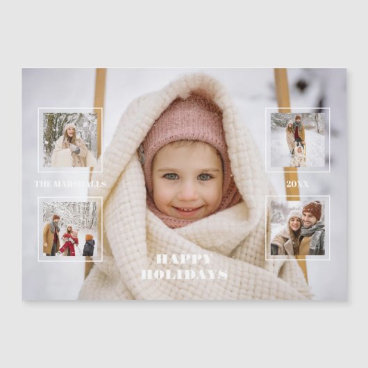 Modern Happy Holidays Thin Line Border 5-Photo Magnetkarte (Vorderseite)