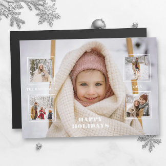 Modern Happy Holidays Thin Line Border 5-Photo Magnetkarte