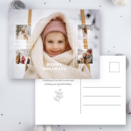 Modern Happy Holidays Thin Line Border 5-Photo Postkarte
