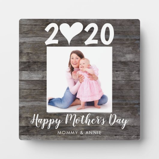 Modern Happy Mother's Day Script Heart Wood Foto Fotoplatte (Vorderseite)
