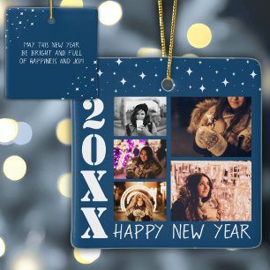 Modern Happy New Year 2026 5 Foto Collage Keramikornament