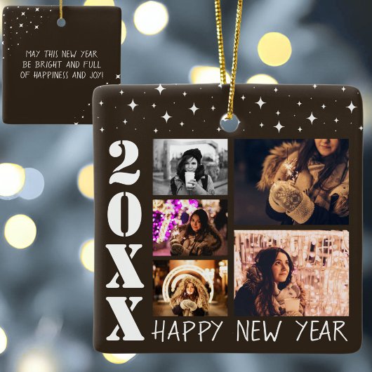 Modern Happy New Year 2026 5 Foto Collage Keramikornament
