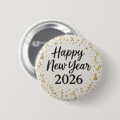Modern Happy New year 2026 Gold Confetti  Button (Vorne & Hinten)