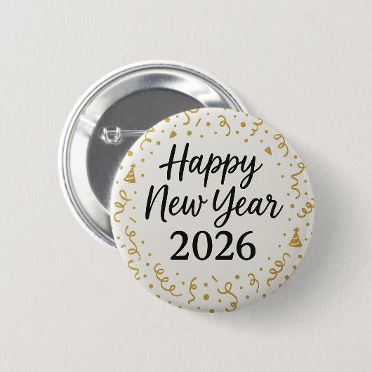 Modern Happy New year 2026 Gold Confetti  Button (Vorne & Hinten)