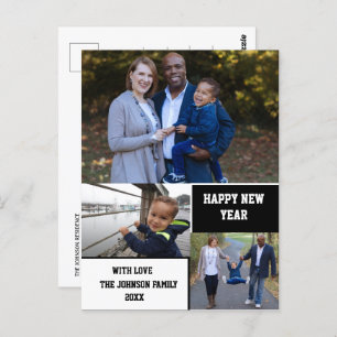 Modern Happy New Year 3 Foto Collage Postkarte