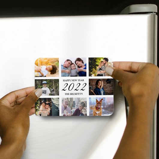 Modern Happy New Year 8 Foto Collage Magnet