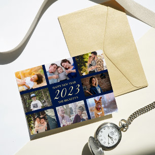 Modern Happy New Year 8 Foto Collage Real Folien Feiertagskarte
