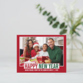 Modern Happy New Year Family Foto Red Postkarte (Stehend Vorderseite)