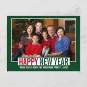 Modern Happy New Year Family Photo Green Postkarte (Vorderseite)