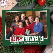 Modern Happy New Year Family Photo Green Postkarte