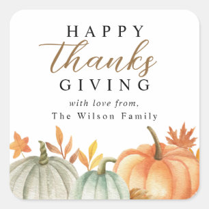 Modern Happy Thanksgiving Fall Foliage Quadratischer Aufkleber