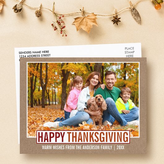 Modern Happy Thanksgiving Family Foto Kraft Postkarte