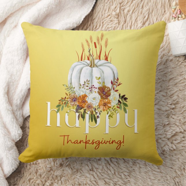 Modern Happy Thanksgiving floral Pumpkin gelb Kissen (Decke)