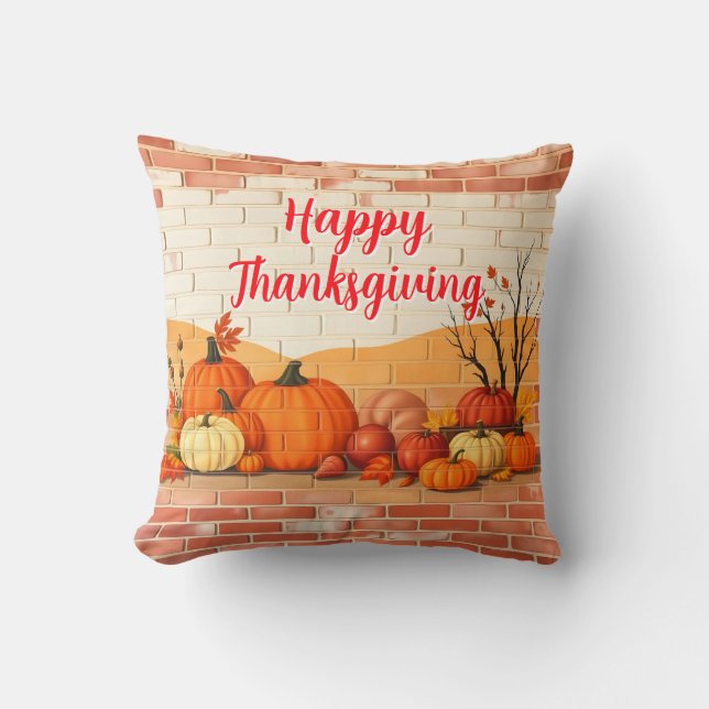Modern Happy Thanksgiving Schöner Fall Kissen (Vorderseite)