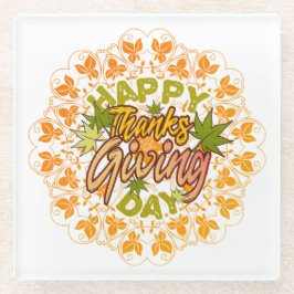 Modern Happy Thanksgiving Seamless Foliage Mandala Glasuntersetzer
