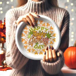 Modern Happy Thanksgiving Seamless Foliage Mandala Pappteller