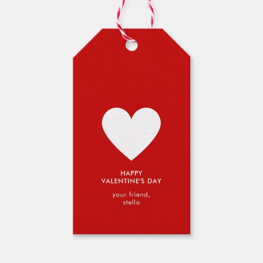 Modern Happy Valentines Day Red White Heart Strip Geschenkanhänger (Vorderseite)