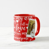 Modern Happy Valentines Day Script Couple Photo  Tasse (VorderseiteRechts)