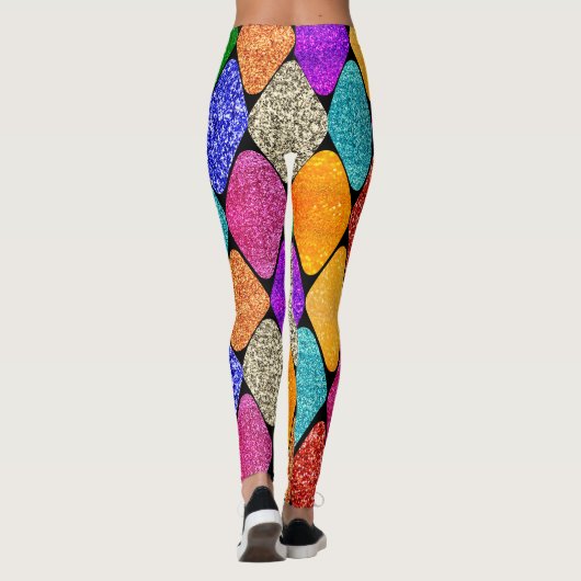 Modern Harlequin Pattern Sparkly Mardi Gras Leggings (Rückseite)
