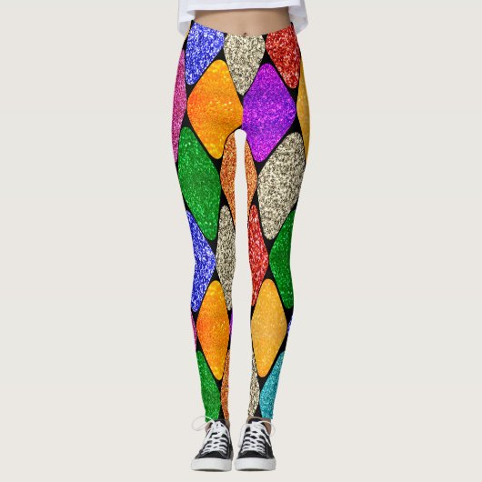 Modern Harlequin Pattern Sparkly Mardi Gras Leggings (Vorderseite)