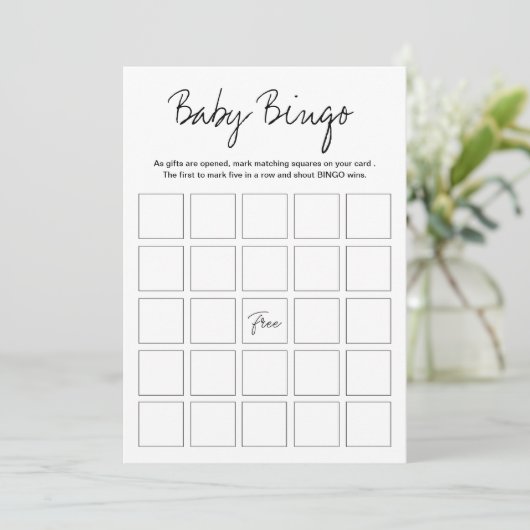 Modern Harlow Baby Shower Bingo Printable Game Einladung (Stehend Vorderseite)