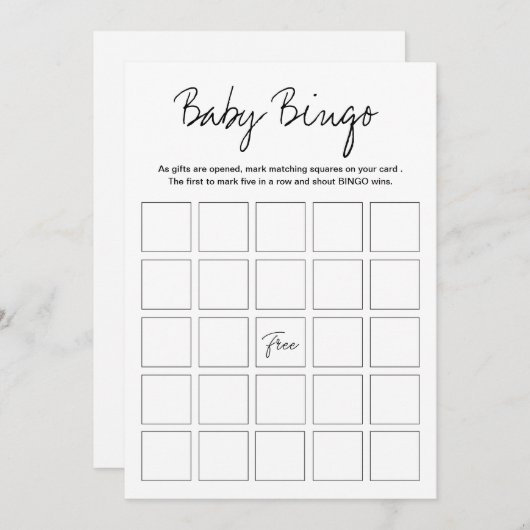 Modern Harlow Baby Shower Bingo Printable Game Einladung (Vorne/Hinten)