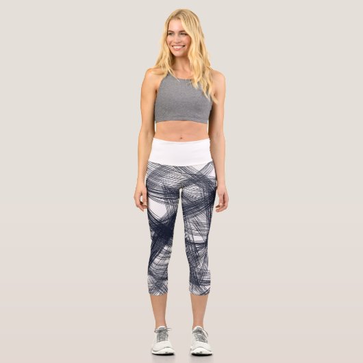 ✨ Modern Hatching Line Pattern Print ✨ Capri Leggings (Vorderseite)