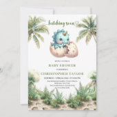 Modern Hatching Soon Watercolor Dino Shower Card Einladung (Vorderseite)