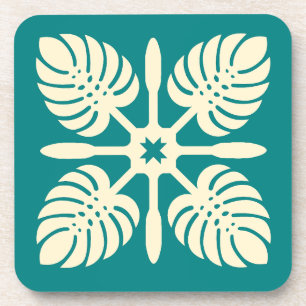 Modern Hawaiian Quilt Green Paddle Monstera Coaste Getränkeuntersetzer