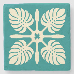 Modern Hawaiian Quilt Green Paddle Monstera Coaste Steinuntersetzer
