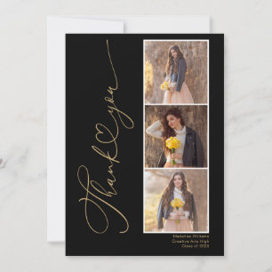 Modern Heart Black Gold Abschluss Danke Karte