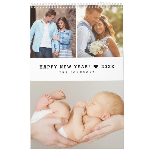 Modern Heart Minimal Custom Family Photo Grid Kalender (Titelbild)