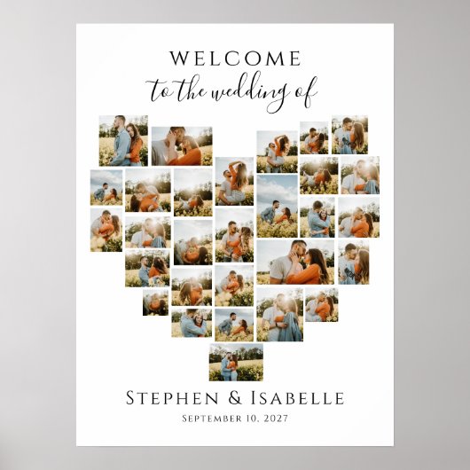 Modern Heart Photo Collage Wedding Welcome Poster (Vorne)