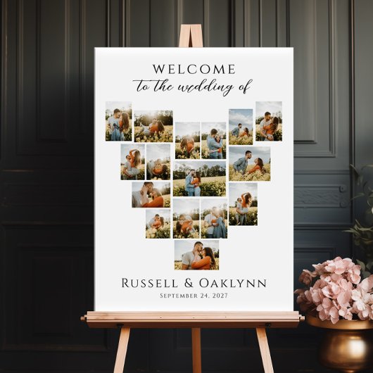 Modern Heart Photo Collage Wedding Welcome Poster