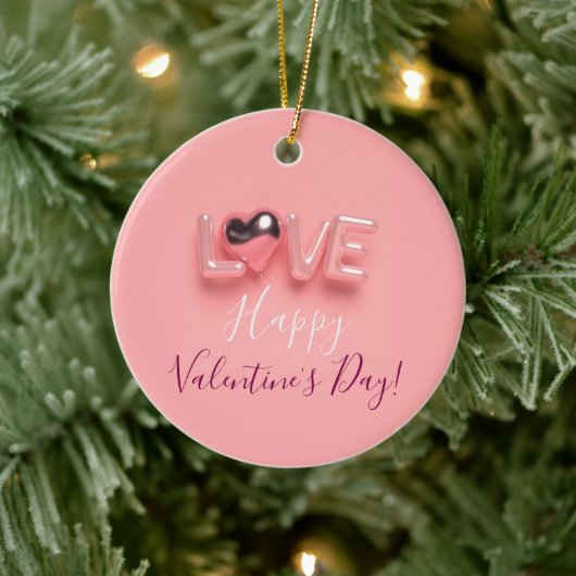  MODERN  HEART PINK VALENTINES DAY   KERAMIK ORNAMENT (Baum)