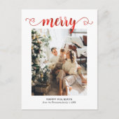 Modern Heart Red Merry Script Foto Weihnachten (Vorderseite)