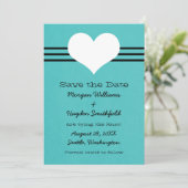 Modern Heart Save the Date Invite, Aqua (Stehend Vorderseite)