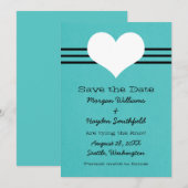 Modern Heart Save the Date Invite, Aqua (Vorne/Hinten)