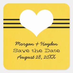 Modern Heart Save the Date Stickers, gelb Quadratischer Aufkleber