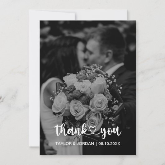 Modern Heart Script Photo Wedding Wedding  Dankeskarte (Vorderseite)