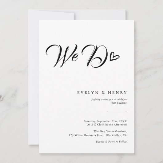 Modern Heart Script Typography We Do Wedding Einladung (Vorderseite)