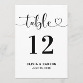 Modern Heart Script Wedding Table Number Einladung (Vorderseite)