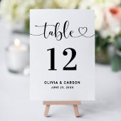 Modern Heart Script Wedding Table Number Einladung