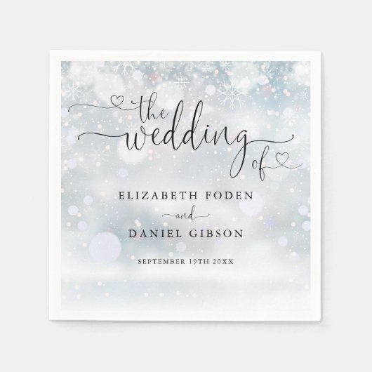 Modern Heart Script Winter Wedding Serviette (Vorderseite)