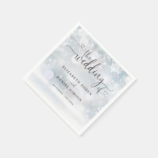 Modern Heart Script Winter Wedding Serviette (Ecke)