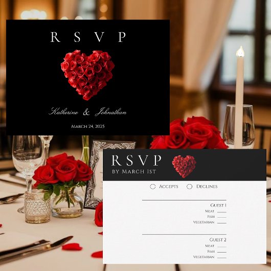 Modern Heart Shaped Red Roses-RSVP-Wedding- RSVP Karte
