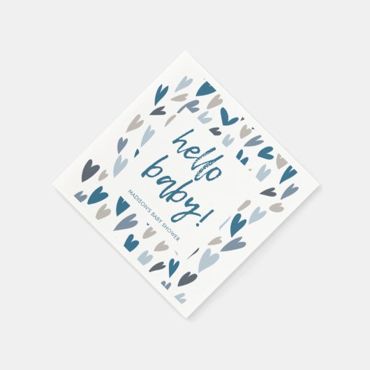 Modern Hearts Blue Boy Baby Dusche Party Napkins Serviette (Ecke)