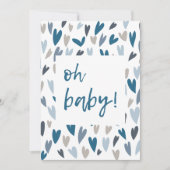 Modern Hearts Blue Boy Oh Baby Dusche Einladung (Vorderseite)