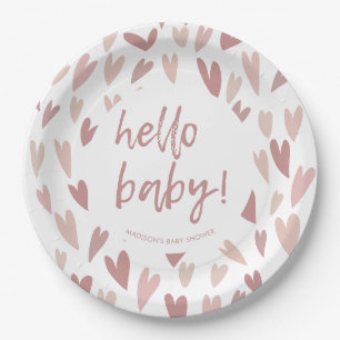 Modern Hearts Pink Girl Baby Dusche Party Pappteller